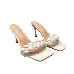 White Braided Heeled Sandals